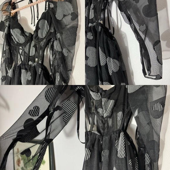 For Love & Lemons NWT black hearts Alexandra sheer dress size S - Picture 10 of 16